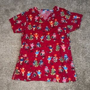 Red Holiday Christmas Cats Women’s Scrubs Top size XS